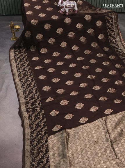 Silk kota saree coffee brown with allover thread & zari woven floral buttas and zari woven border