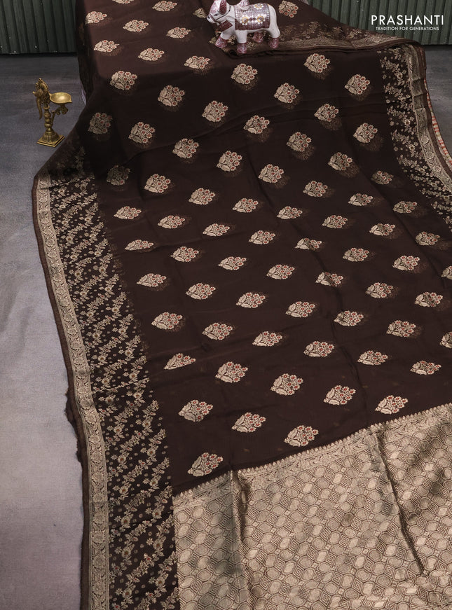 Silk kota saree coffee brown with allover thread & zari woven floral buttas and zari woven border