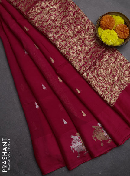 Silk kota saree pink with silver & gold zari woven buttas and pichwai zari woven butta border