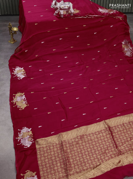 Silk kota saree pink with silver & gold zari woven buttas and pichwai zari woven butta border