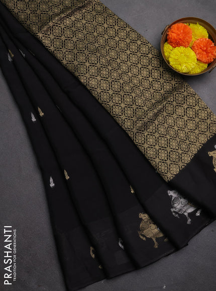 Silk kota saree black with silver & gold zari woven buttas and pichwai zari woven butta border