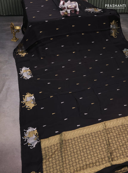 Silk kota saree black with silver & gold zari woven buttas and pichwai zari woven butta border