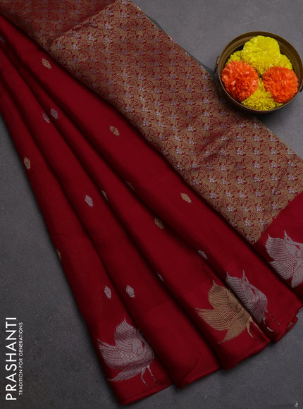 Silk kota saree red with allover silver & gold zari woven buttas and zari woven butta border