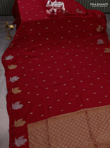 Silk kota saree red with allover silver & gold zari woven buttas and zari woven butta border