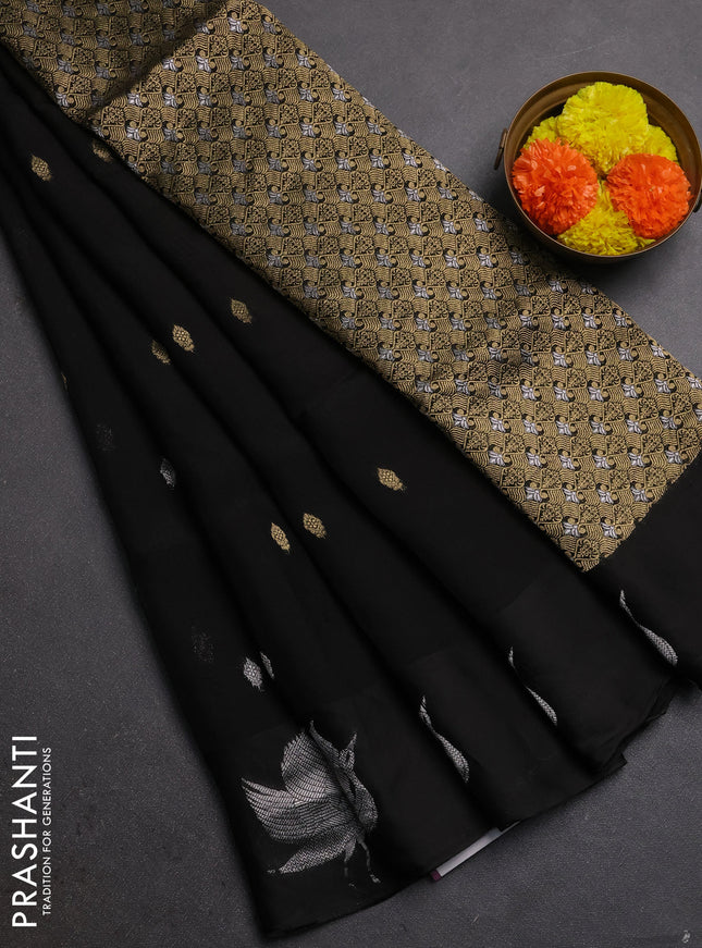 Silk kota saree black with allover silver & gold zari woven buttas and zari woven butta border