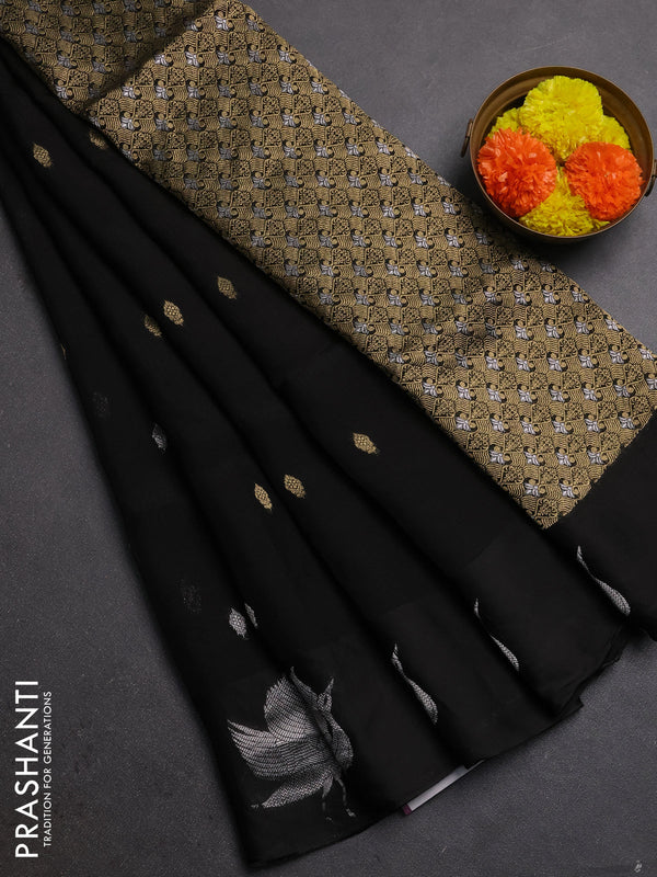 Silk kota saree black with allover silver & gold zari woven buttas and zari woven butta border