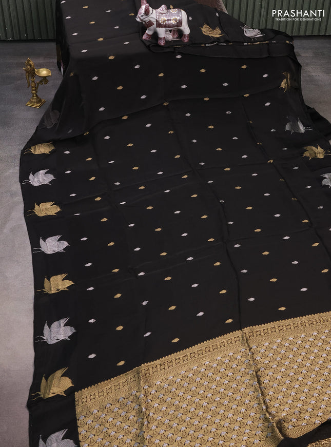 Silk kota saree black with allover silver & gold zari woven buttas and zari woven butta border