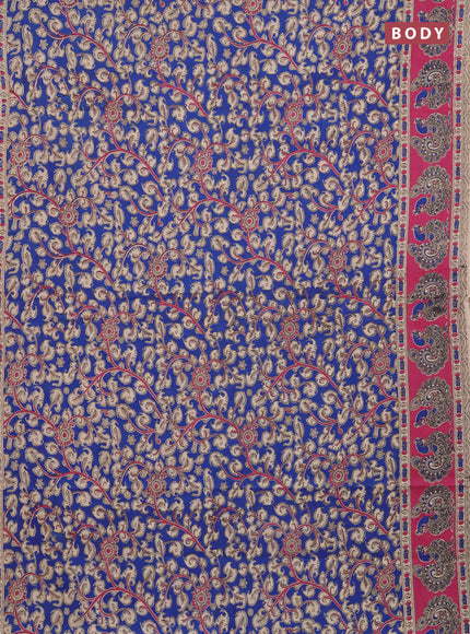 Kalamkari cotton saree blue and pink with allover prints and printed border