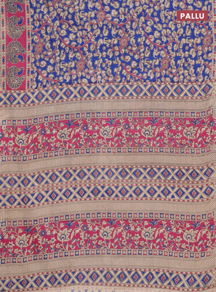 Kalamkari cotton saree blue and pink with allover prints and printed border