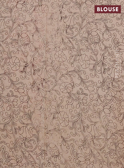 Kalamkari cotton saree mehendi green and orange with allover prints and printed border