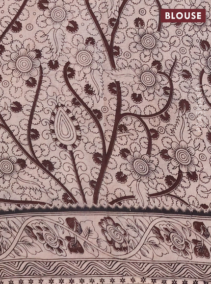 Kalamkari cotton saree beige and orange with allover prints and printed border