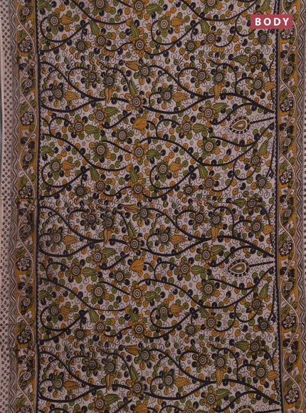 Kalamkari cotton saree grey and mustard yellow with allover prints and printed border