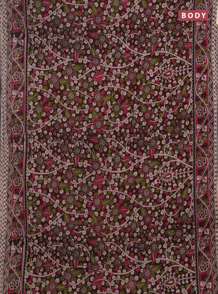 Kalamkari cotton saree coffee brown and magenta pink with allover prints and printed border