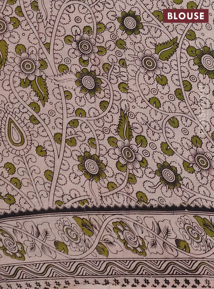 Kalamkari cotton saree coffee brown and magenta pink with allover prints and printed border