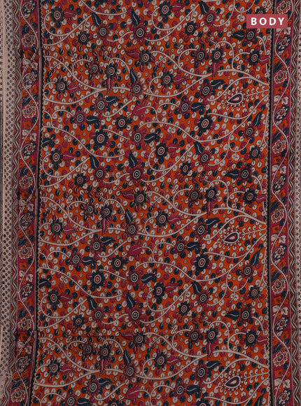 Kalamkari cotton saree orange and pink with allover prints and printed border