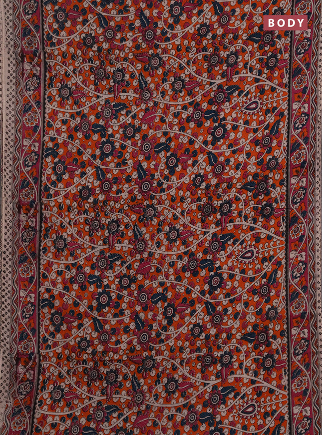 Kalamkari cotton saree orange and pink with allover prints and printed border