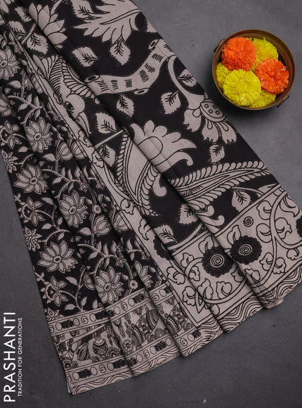 Kalamkari cotton saree black and beige with allover prints and printed border