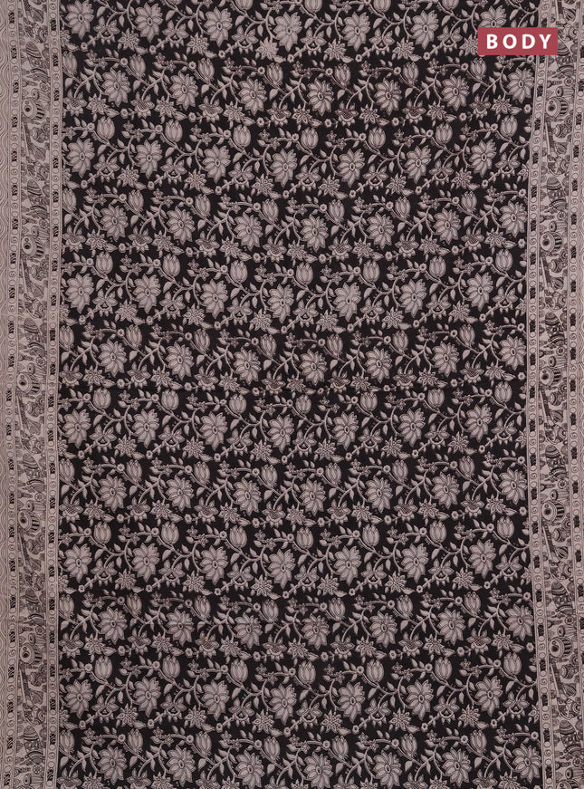 Kalamkari cotton saree black and beige with allover prints and printed border