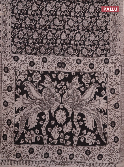Kalamkari cotton saree black and beige with allover prints and printed border