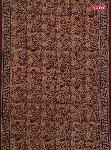 Kalamkari cotton saree maroon and black with allover prints and printed border