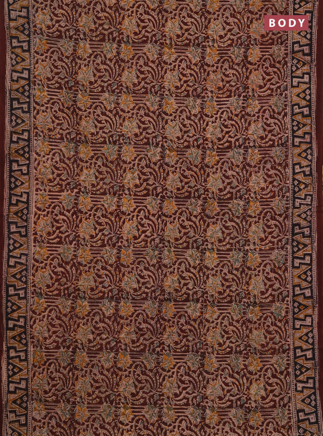 Kalamkari cotton saree maroon and black with allover prints and printed border