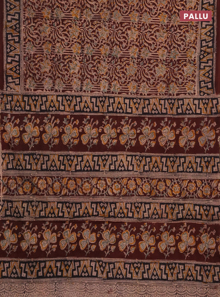 Kalamkari cotton saree maroon and black with allover prints and printed border