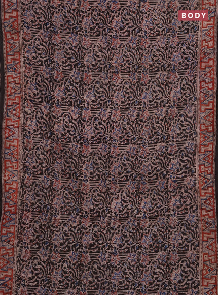Kalamkari cotton saree black and maroon with allover prints and printed border