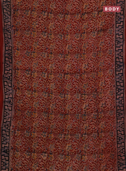 Kalamkari cotton saree maroon and black with allover prints and printed border