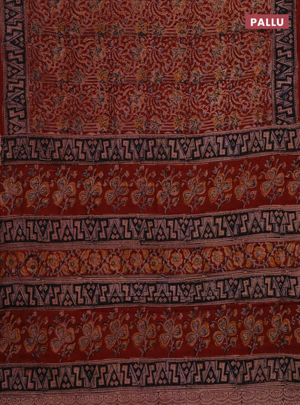 Kalamkari cotton saree maroon and black with allover prints and printed border