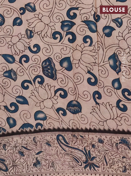 Kalamkari cotton saree sap green and pink with allover prints and printed border