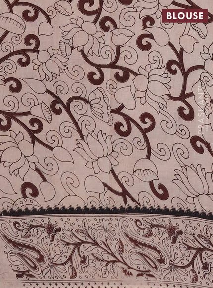 Kalamkari cotton saree beige and yellow with allover prints and printed border
