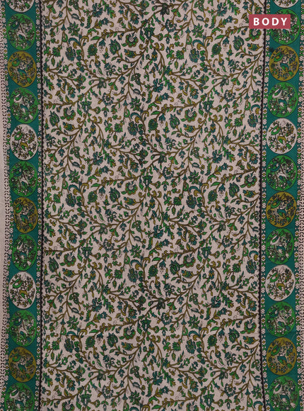 Kalamkari cotton saree beige and green with allover prints and printed border