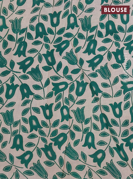 Kalamkari cotton saree beige and green with allover prints and printed border