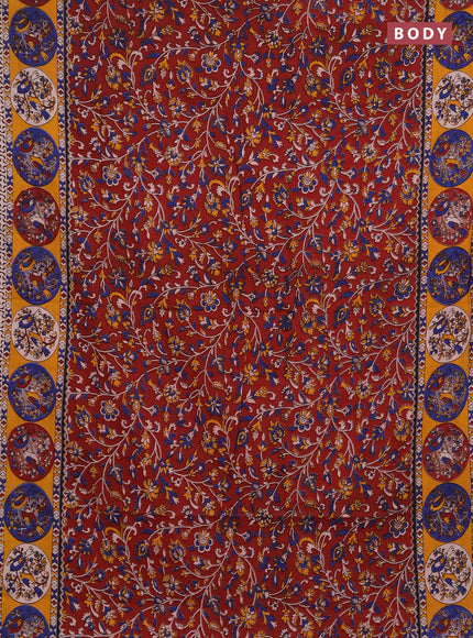 Kalamkari cotton saree maroon and yellow with allover prints and printed border