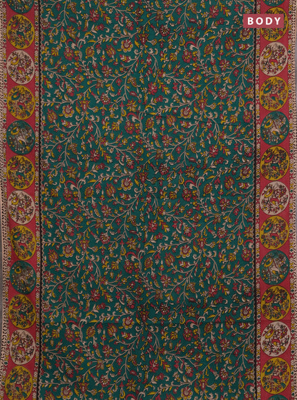 Kalamkari cotton saree green and maroon with allover prints and printed border