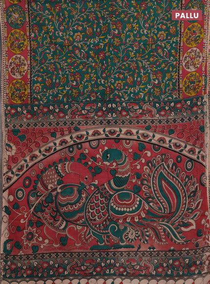 Kalamkari cotton saree green and maroon with allover prints and printed border