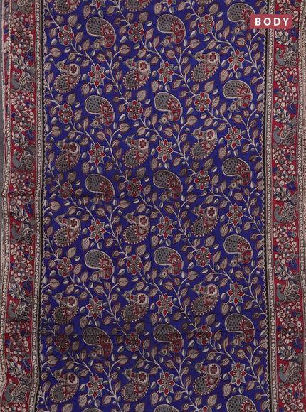 Kalamkari cotton saree blue and dark pink with allover prints and printed border