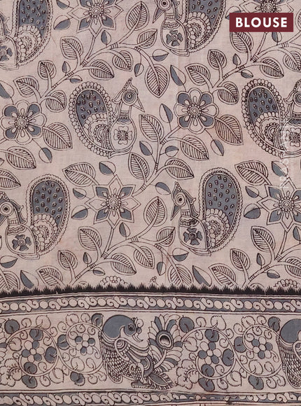 Kalamkari cotton saree blue and dark pink with allover prints and printed border
