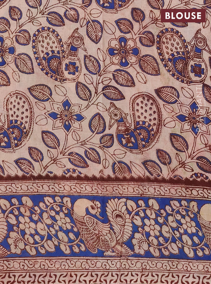 Kalamkari cotton saree light green and blue with allover prints and printed border