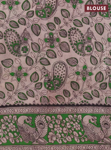 Kalamkari cotton saree deep maroon and green with allover prints and printed border
