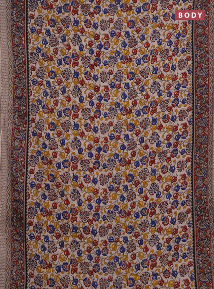 Kalamkari cotton saree beige and maroon with allover prints and printed border