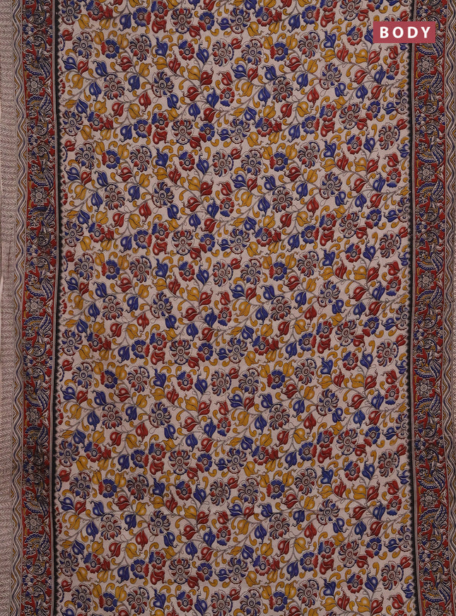 Kalamkari cotton saree beige and maroon with allover prints and printed border