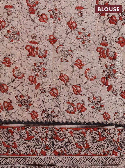 Kalamkari cotton saree beige and maroon with allover prints and printed border