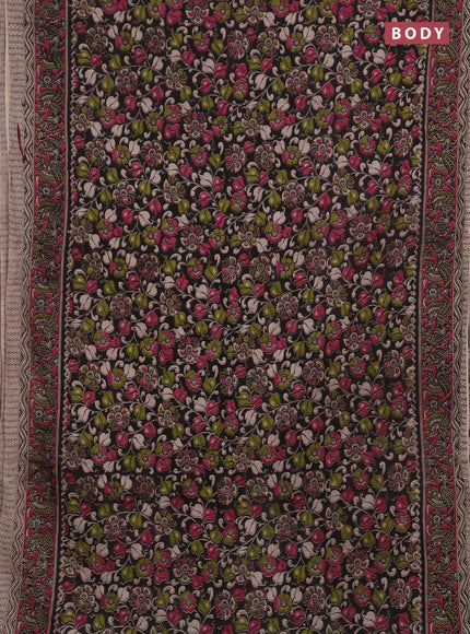 Kalamkari cotton saree black and pink with allover prints and printed border