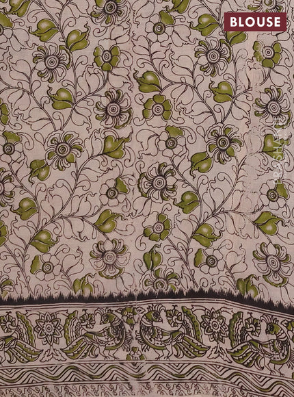 Kalamkari cotton saree black and pink with allover prints and printed border