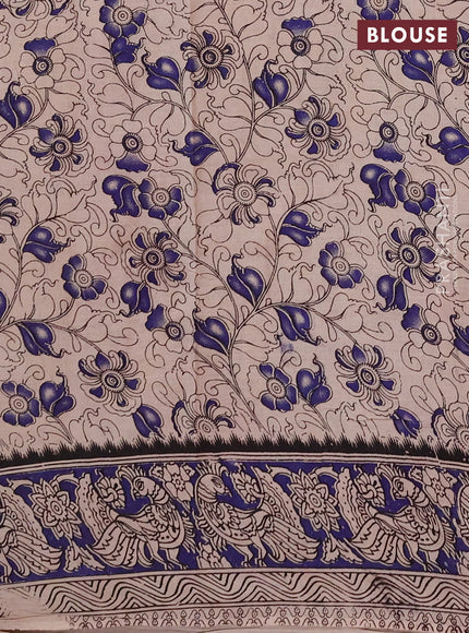 Kalamkari cotton saree maroon and blue with allover prints and printed border