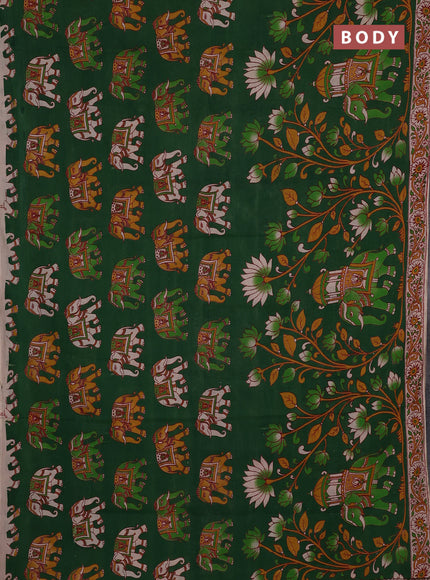 Kalamkari cotton saree green and beige with allover prints and printed border