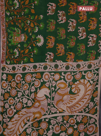 Kalamkari cotton saree green and beige with allover prints and printed border