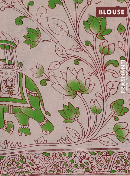 Kalamkari cotton saree green and beige with allover prints and printed border