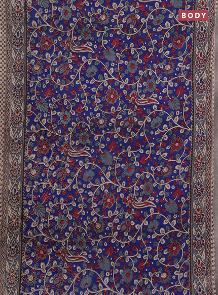 Kalamkari cotton saree blue and grey with allover prints and printed border
